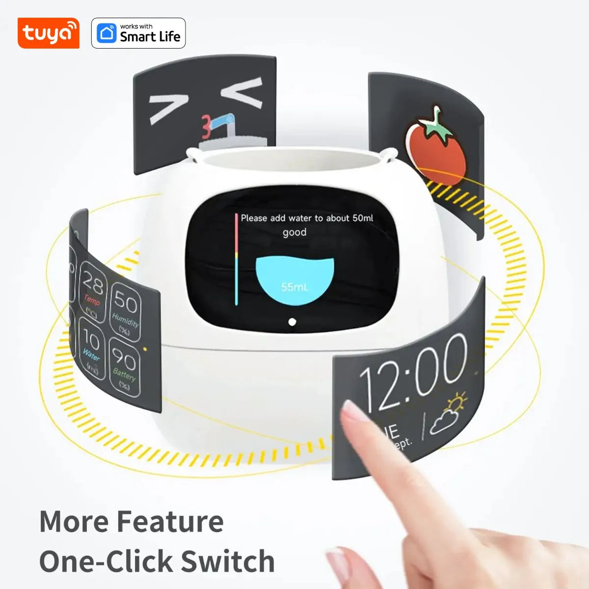 White Tuya Ivy Smart Planter,Endless Fun Over 49 Rich Expressions,7 smart sensors and AI Chips Make Raising Plants Easy and Fun