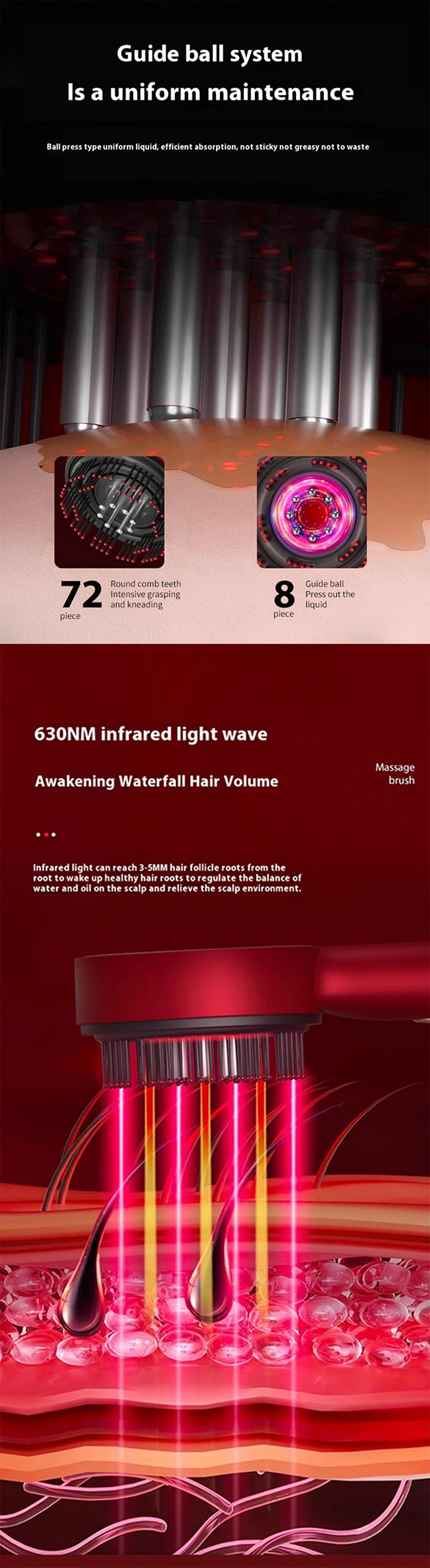 Red Light Scalp Therapy Comb Electric Massage Hairbrush for Minoxidil Solution Applicator Scalp Treatment for Hair Growth