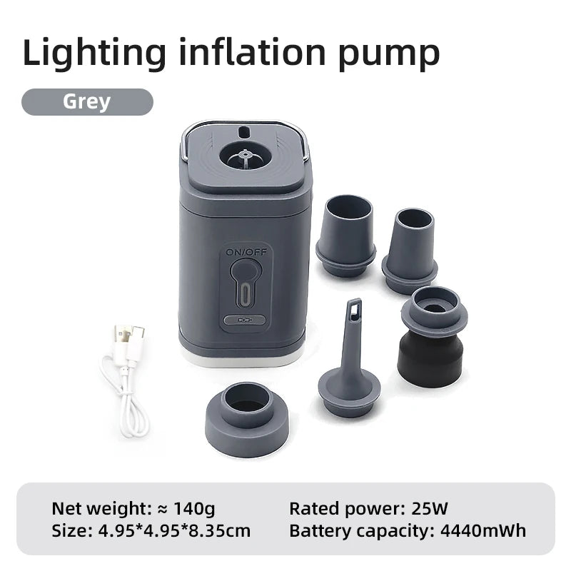 3 in 1 Electric Air Pump with Lights Mini Wireless Air Compressor USB Charging Inflator/Deflator Pumps for Outdoor Camping