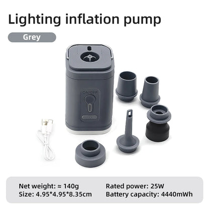 3 in 1 Electric Air Pump with Lights Mini Wireless Air Compressor USB Charging Inflator/Deflator Pumps for Outdoor Camping