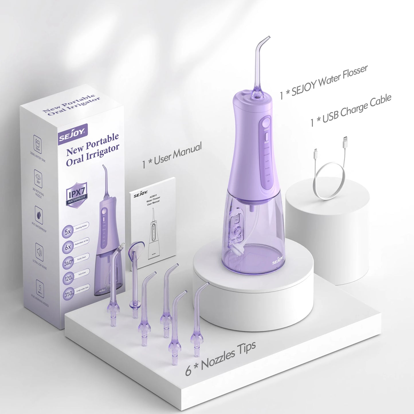 Sejoy Water Flosser Dental Cordless for Teeth Cleaning 5 Modes Oral Irrigator Braces Flossers Cleaner Portable for Travel Home