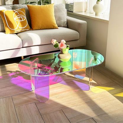 Shatterproof Acrylic Coffee Tables Side End Table for Living Room Office Iridescent Accent Side Table 4 Legs Home Decor