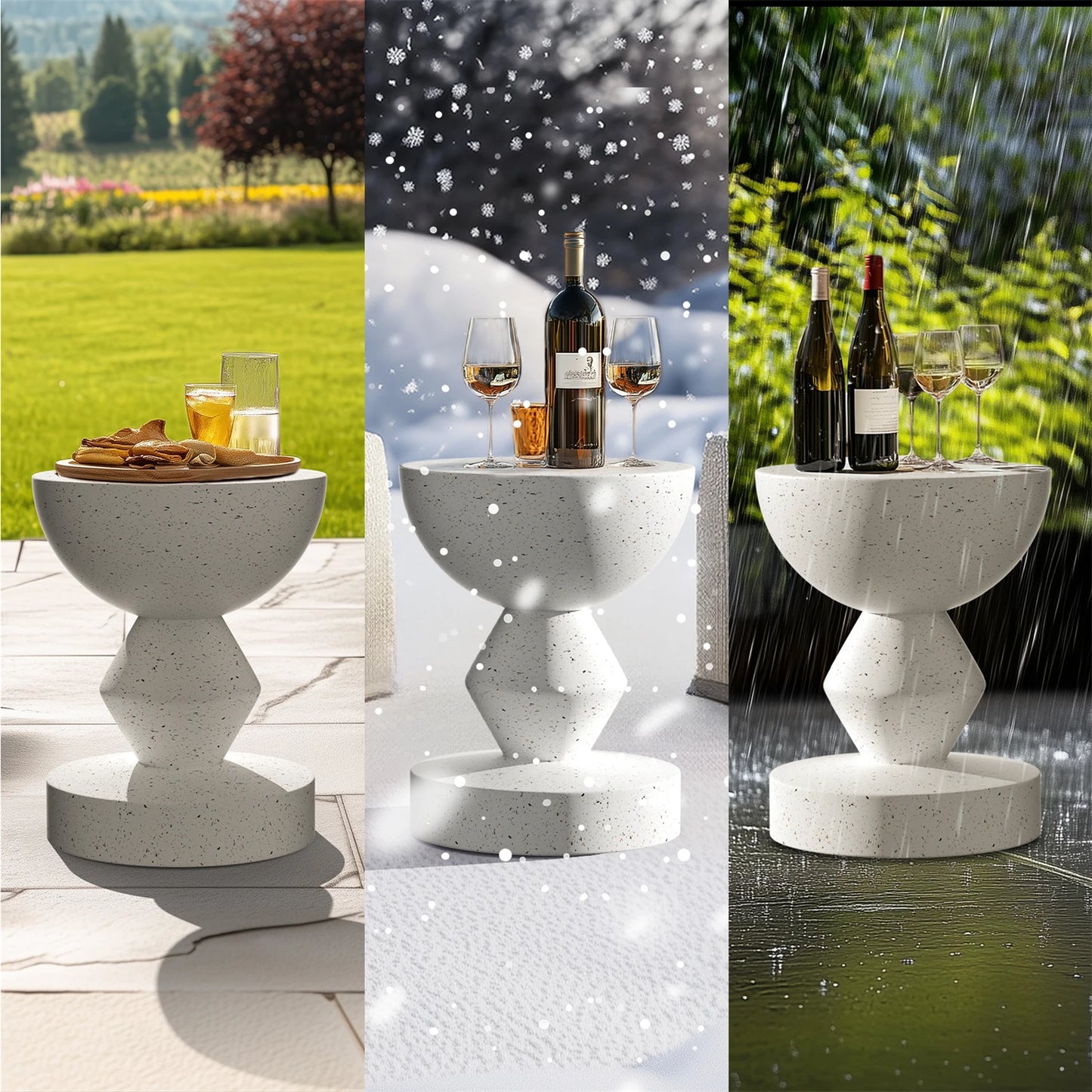 Outdoor Concrete Side Table 43CM Tall Accent End Table Garden Stool for Living Room, and Patio