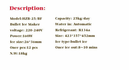 25kg/24H Automatic Electric Ice Maker Machine Desktop Bullet Round Milk Tea Shop Bar Ice Cube Making Home Freezing Appliances