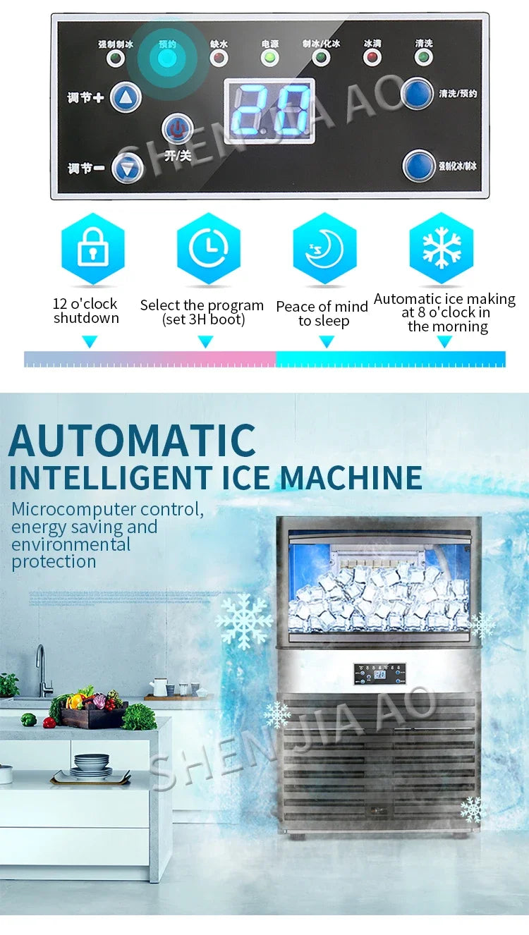 100kg Hot Ice Maker Machine for Bar Coffee Shop Milk Tea Room SK-80FA Commercial Ice Cube Making Machine 110V 220V