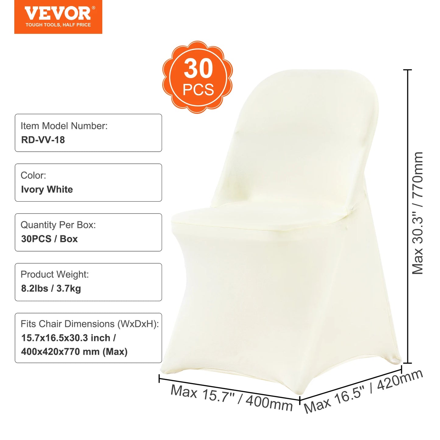 VEVOR 30/50pcs Spandex Wedding Chair Seat Cover Washable Protective Slipcovers for Wedding Holiday Banquet Universal Chair Cover