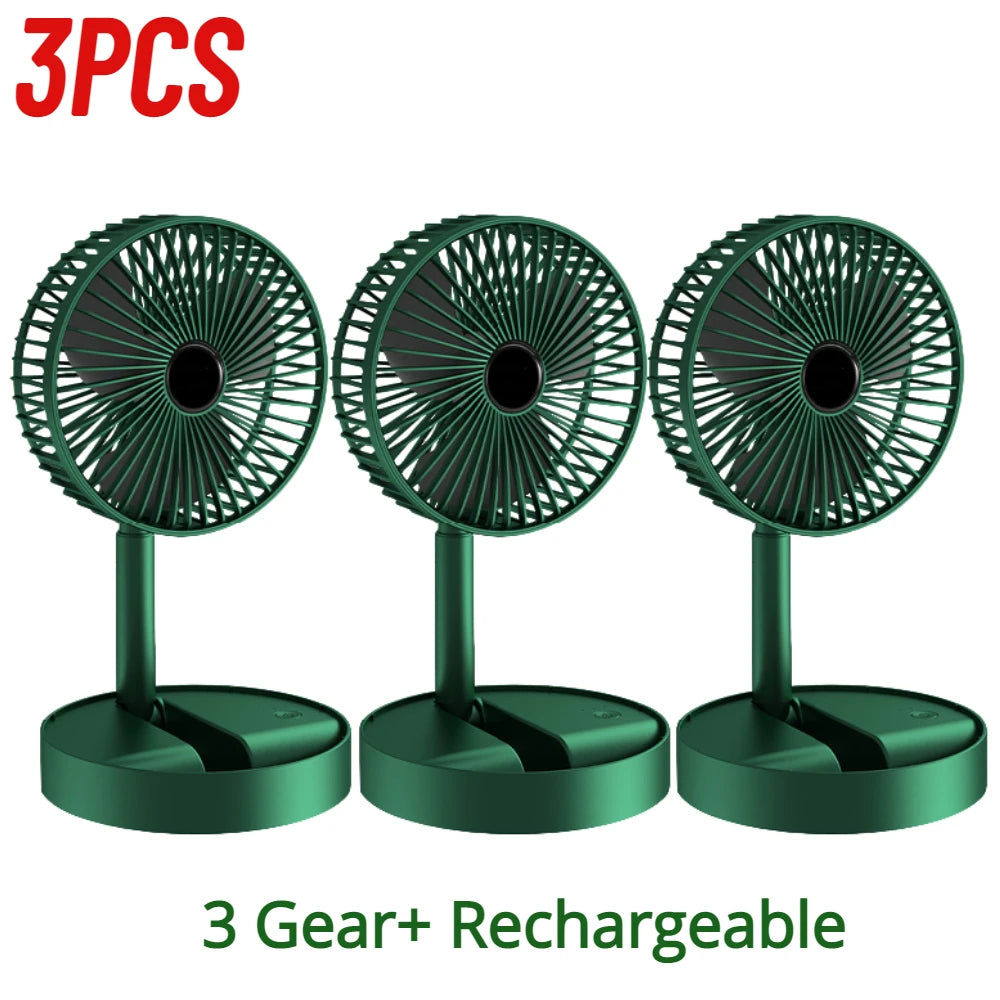 1-3PCS USB Foldable Fan Adjustable Height Desk Fan Portable Telescopic Floor Stand Fan 2000mAh 3 Speeds Summer Air Circulators