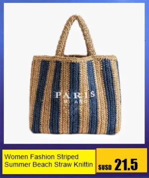 Women Summer Beach Vacation Fashion Straw Knitting Shoulder Bag Hollow Out Handwoven Handbag Portable Large Capacity Casual Tote