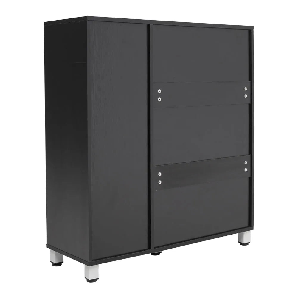 5-Tier Black Shoe Cabinet with Doors, 87cm W x 32cm D x 97.5cm H