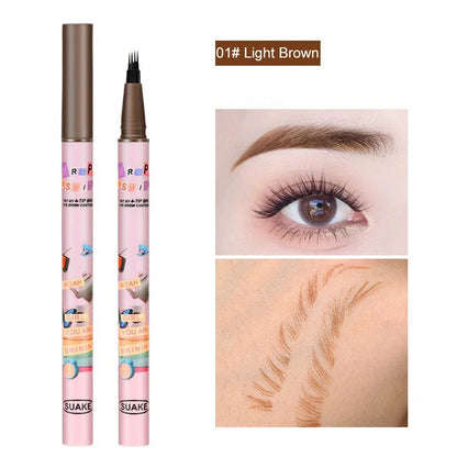 4 Colors Eyebrow Pen Waterproof 4 Fork Tip Eyebrow Tattoo Pencil Cosmetic Long Lasting Natural Dark Brown Liquid Eye Brow Pencil