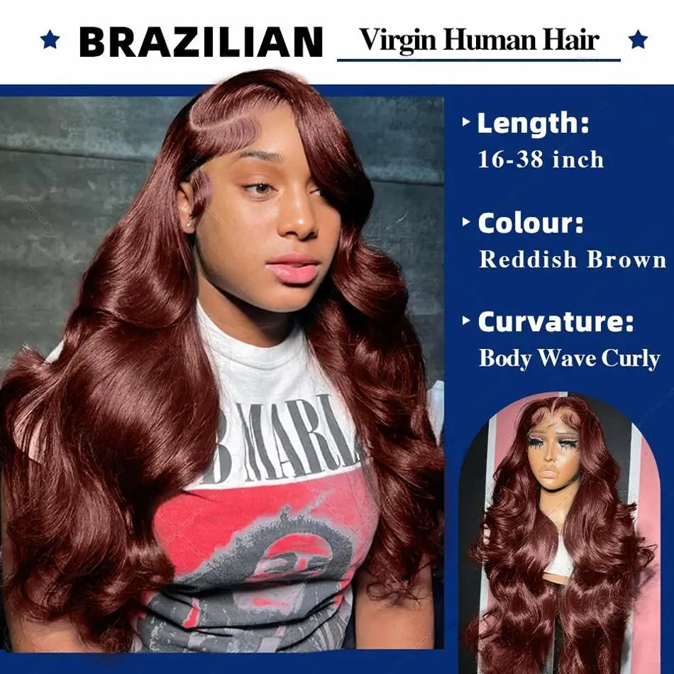 30 32 Inch Brazilian Reddish Brown 13x4 13x6 HD Lace Front Wigs Human Hair Body Wave 250% Colored Lace Frontal Wig For Women