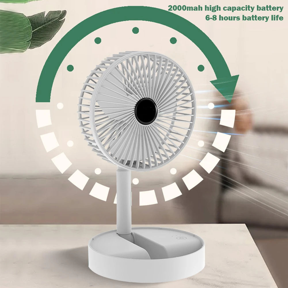 Desktop Foldable Fan 2000mah Portable Household USB Rechargeable 3Speed Mute Fan Electric Adjustable Air Conditioner Cooling Fan