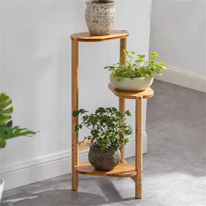 3 Tier Bamboo Corner Plant Stand Flower Pot Shelf Indoor High Low Display Holder