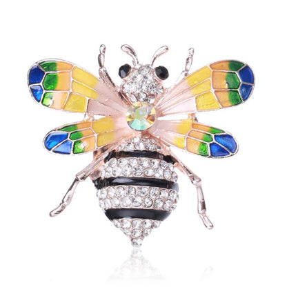 Vintage Classic Women Luxury Bee Crystal Brooch Jewelry Big Rhinesotne Metal Insect Badges For Lady Suit Coat Brooches Pins Gift