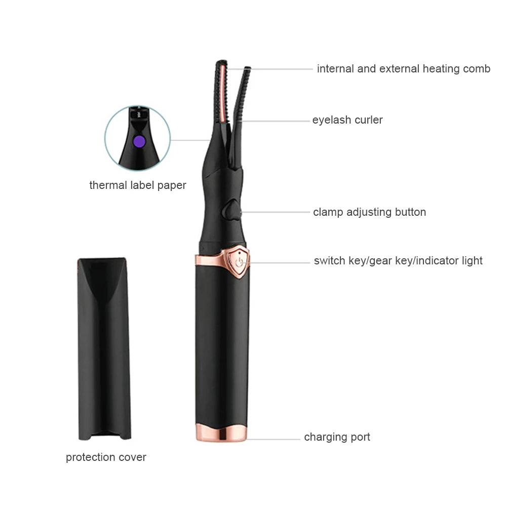 Electric Heated Eyelash Curler USB Rechargeable Eyelashes Curler Quick Heating Natural Eyelash Curler Long Lasting Makeup