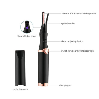 Electric Heated Eyelash Curler USB Rechargeable Eyelashes Curler Quick Heating Natural Eyelash Curler Long Lasting Makeup