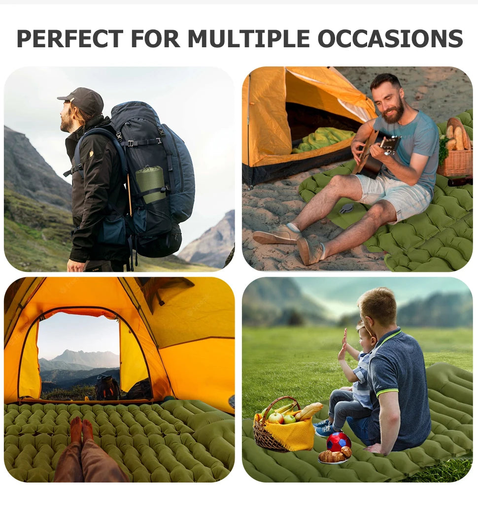 WESTTUNE Outdoor Camping Inflatable Mattress Thicken Sleeping Pad with Built-in Pillow & Pump Air Mat for Travel Hiking Climbing