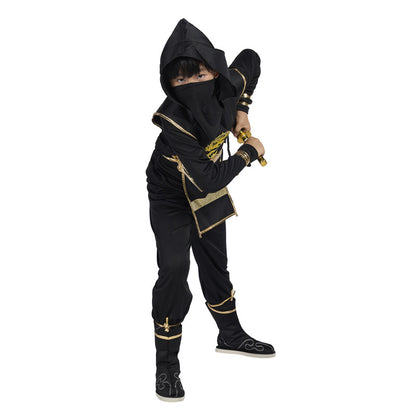 Ninja Costume for Kids Black Deluxe Ninja Costume for Boys Halloween Ninja Costume Dress Up with Knife Fork for Kids (10-12 Yrs)