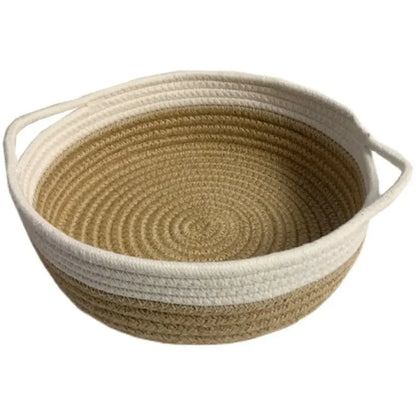 Cotton Rope Woven  Baskets Set Handmade Round 5 Sizes Sundries Organizer with Handle for Cosmetics Bathroom Kitchen Baby basket