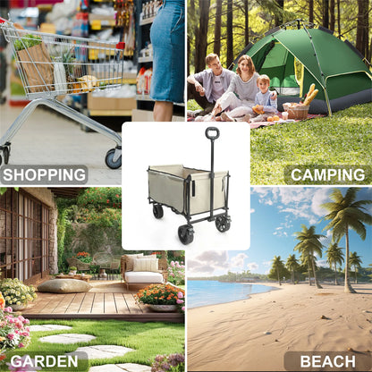 Wisfor 440 Lbs Foldable Wagon Cart , Heavy Duty Metal Garden Cart with Adjustable Handle for Camping  Shopping Beach