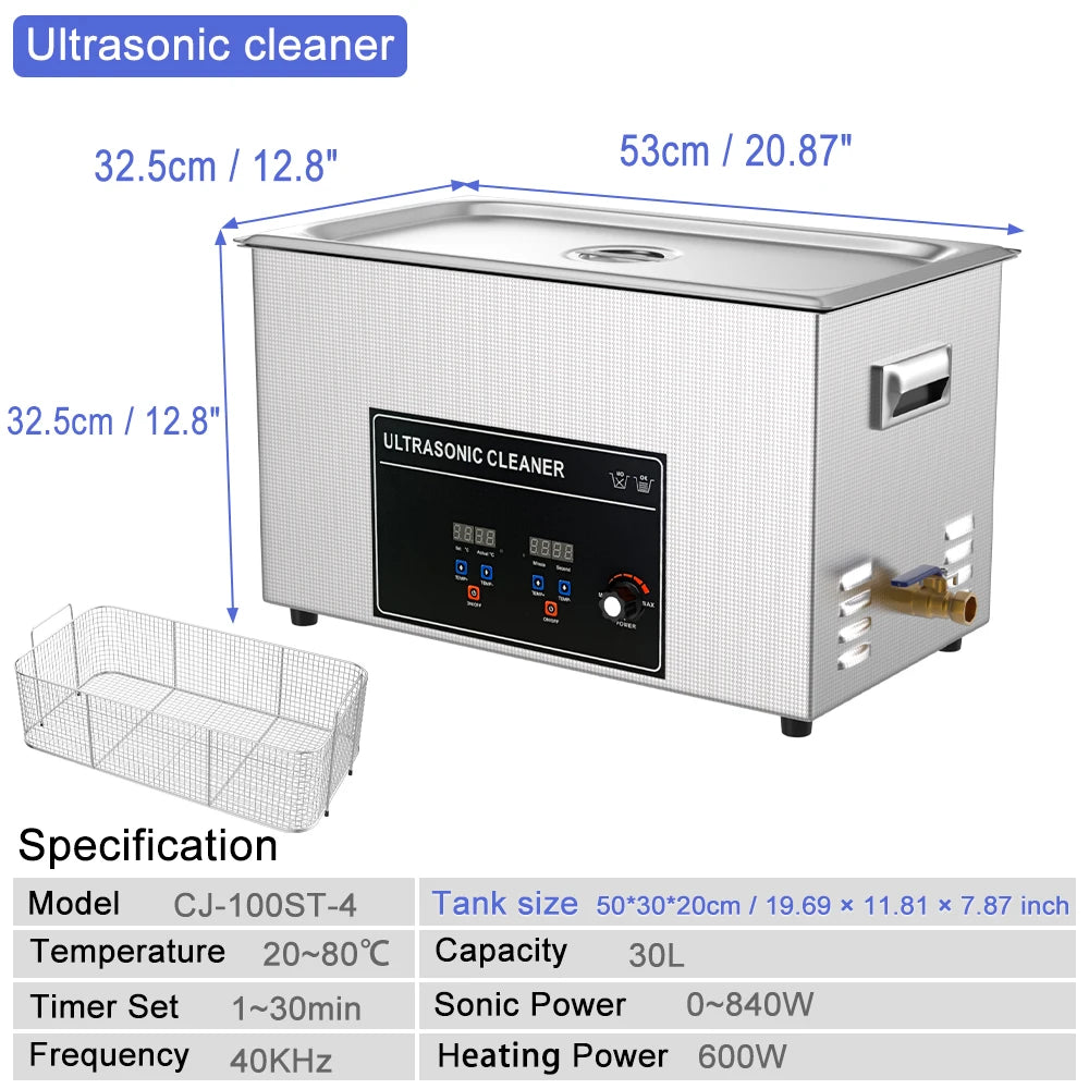 30L Industrial Ultrasonic Cleaner 900w Long Tank Driver Motherboard Automotive Metal Ultra Sonic Cleaner Vinyl Records Washer