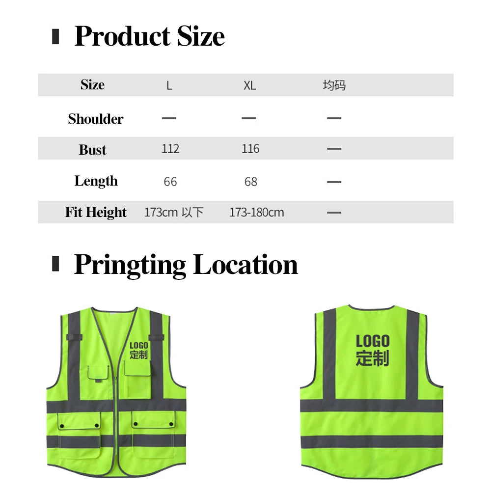 Reflective Vest High Visibility Safety Vests Multi Pockets Construction Workers Security Working Clothes Hi Vis Workwear