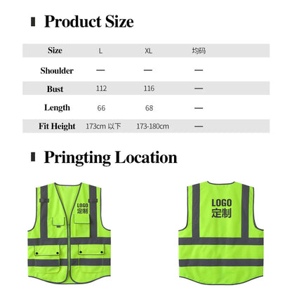 Reflective Vest High Visibility Safety Vests Multi Pockets Construction Workers Security Working Clothes Hi Vis Workwear