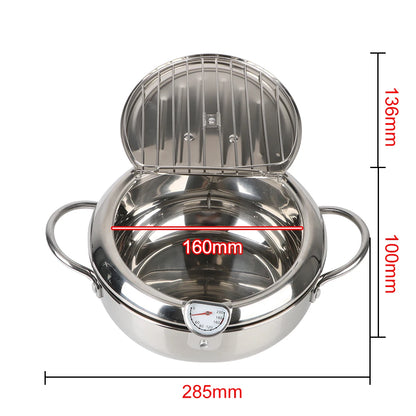 20 cm Cooking Tool 304 Stainless Steel 2 Handles 2.2L With Thermometer and Lid Tempura Fryer Pan Deep Frying Pot