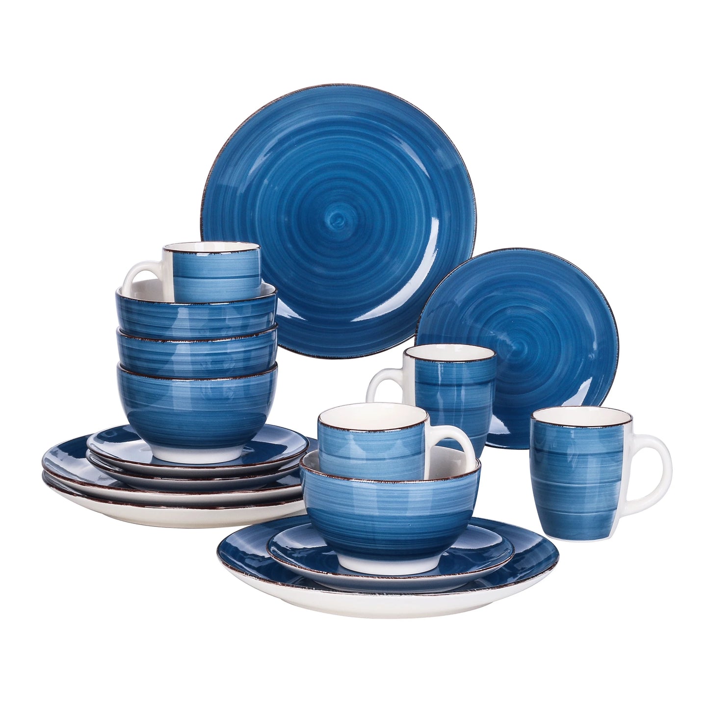 vancasso 16/32/48 PCS Porcelain Dinner Set Blue Vintage Look Ceramic Plate Set with 12*Dinner Plate,Dessert Plate,Bowl,Mug Set