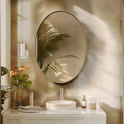 Oval Wall Mounted Mirror,  Brushed Gold Aluminum Framed Vanity Accent Mirror for Entryway Living Room, Vertically or Horizontal