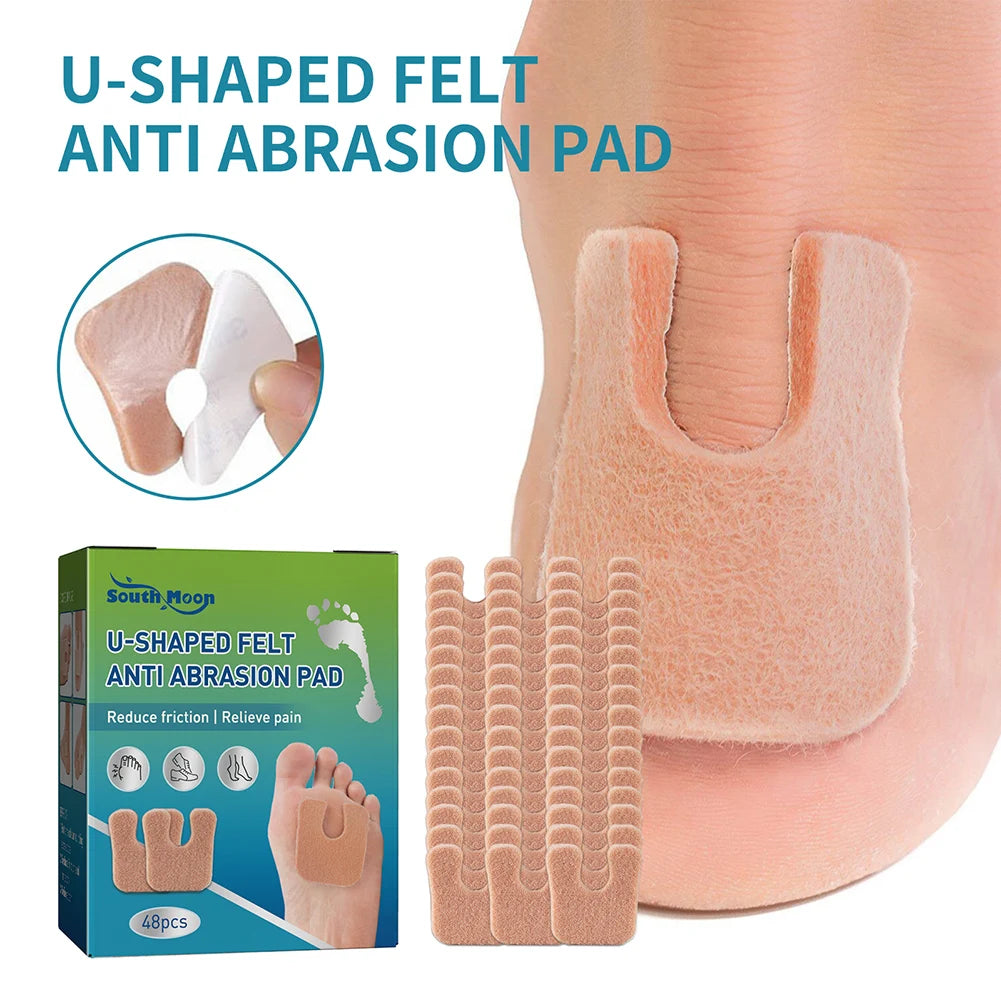 48pcs Anti-Callus Foot Cushion Soft Comfortable U-Shaped Felt Callus Pads Friction Reduction Pain Pressure Relief Foot Care