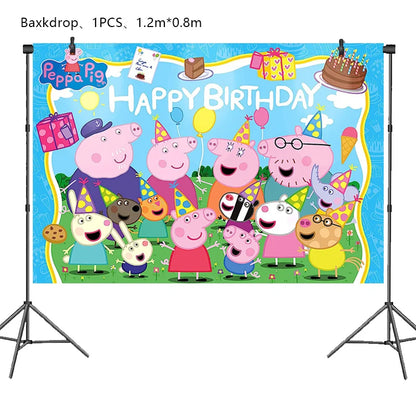 Peppa Pig Birthday Party Decoration Foil Latex Balloon For Kid Event Supplies Banner Backdrop Disposable Tableware Plate Cup