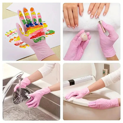 20/50/100PCS Pink Nitrile Gloves Disposable Powder & Latex Free Kitchen Gloves Women Beauty Salon Cooking Tattoo Hair Dye Gloves