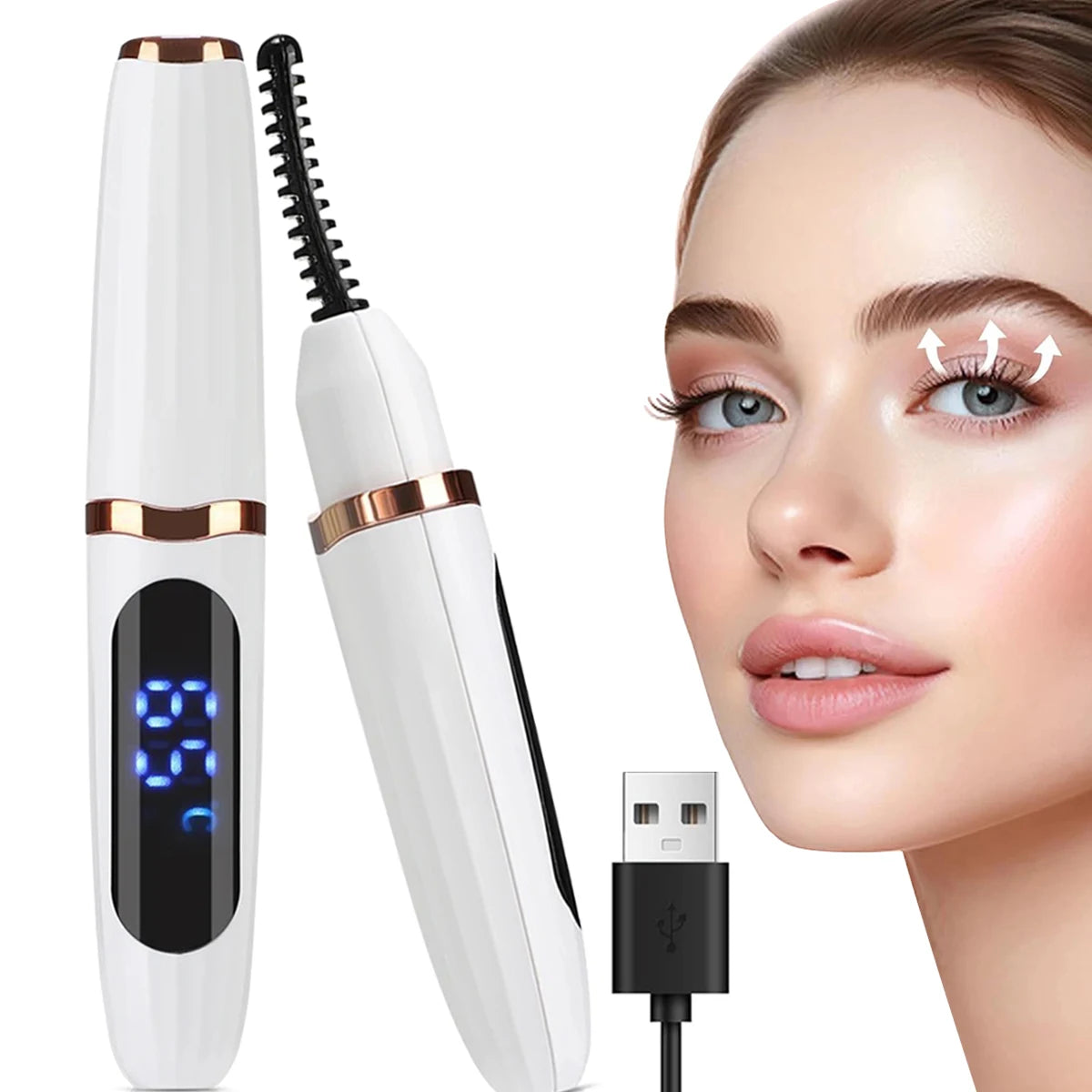 Electric Eyelash Curler Professional Fast Heating Eyelashes Curling Natural Eyelash Comb Portable Lash Long Lasting Makeup Tool