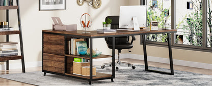 Tribesigns L-Shaped Computer Desk with 3 Drawers, Reversible Corner Home Office Desk with Shelves, 53-Inch Industrial PC Desk St