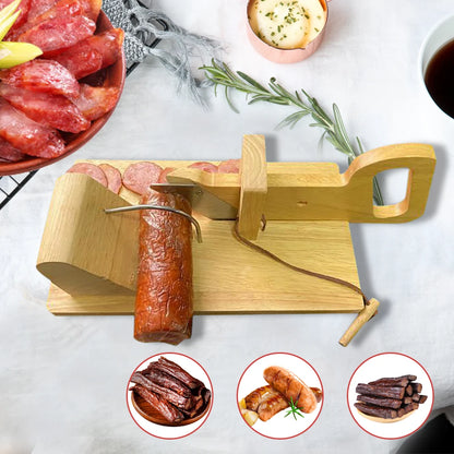 Sausage Cutting Board Wooden with Stainless Steel Blade Sausage Slicer For Sausage Types Dried Meat Cheese