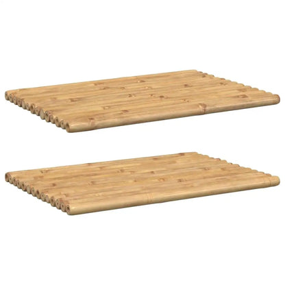 Set of 2 Bamboo Bath Mats - 70x50 cm Non-Slip & Absorbent Bathroom Rugs