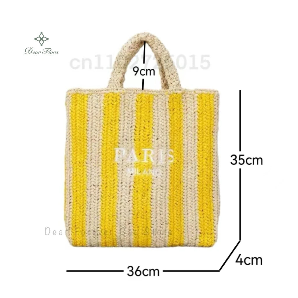 Women Summer Beach Vacation Fashion Straw Knitting Shoulder Bag Hollow Out Handwoven Handbag Portable Large Capacity Casual Tote