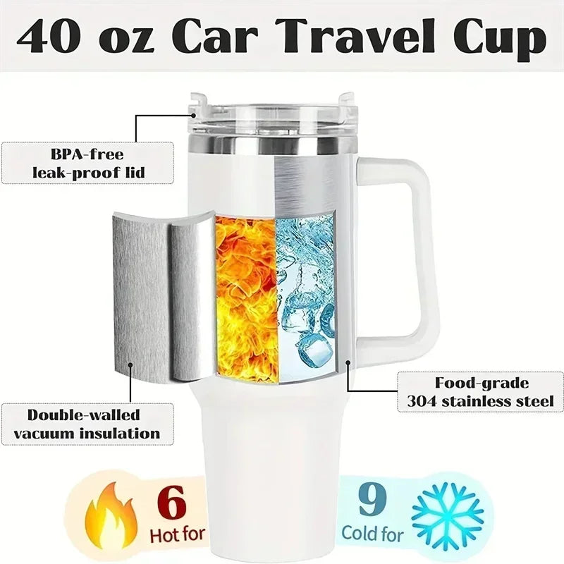 New large capacity 40oz stainless steel water bottle, car coffee cup, handle cup, vacuum insulated bottle with straw