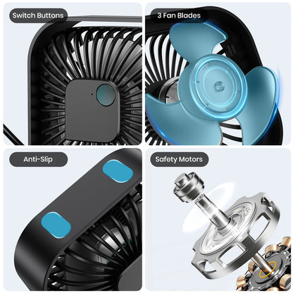 TOPK USB Desk Fan,[2Pack]Strong Airflow&Quiet Operation Mini Personal Fan,3 Speed Wind Small Fan,360°Rotatable Table Cooling Fan