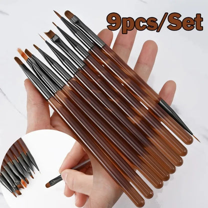 9PCS UV Gel Nail Brush Liner DIY Painting Pen Manicure Acrylic Drawing Brush for Nail Art Design Nails Tip Display Painting Tool