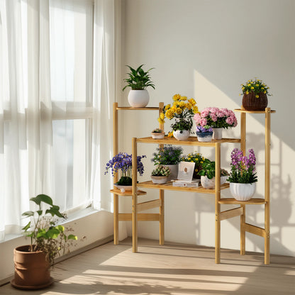 6 Tier Natural Bamboo Plant Stand Holder Corner Flower Pot Display Book Photo for Living Room Balcony Garden