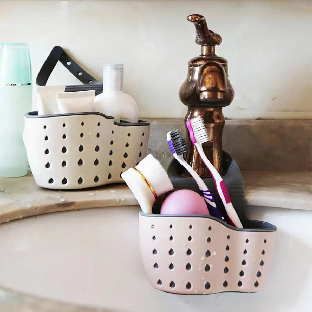 Sink Draining Hanging Basket Adjustable Kitchen Accessories Rubber Sink Bag Soap Sponge Shelf Faucet Holder for Bathroom 1PC