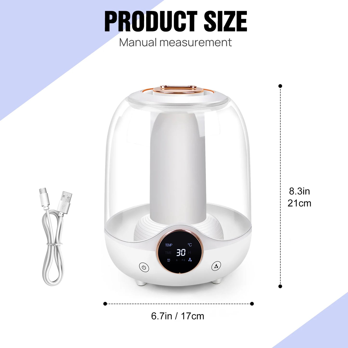 3L Humidifier for Bedroom, Air Humidifier for Home Office, 3 Mist Modes, 2 Nozzles, Timer and Waterless Auto-Off