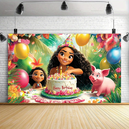 1pc Disney Moana Adventure Photography Background Decoration TuiSina Children's Birthday Party Photo Banner Baby Photo Booth