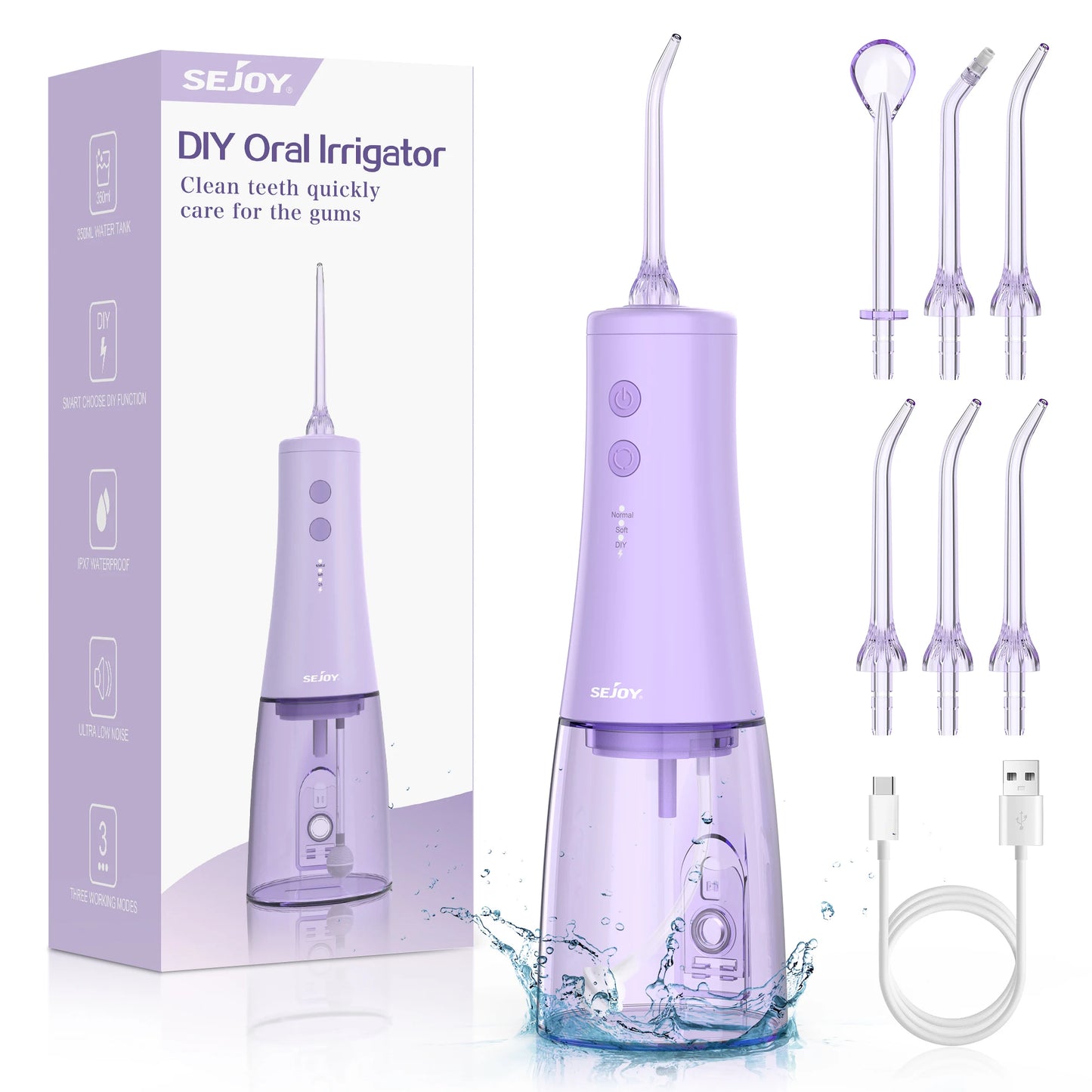 Sejoy CYQ-AOW06 Cordless Electric Water Flossers for Teeth 350ml Water Dental Flosser Portable Oral Irrigator Rechargeable