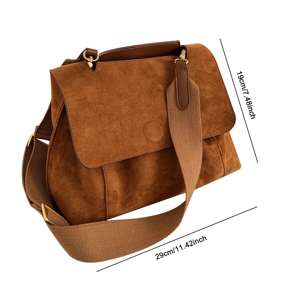 Women Retro Sling Bag Adjustable Strap Messenger Bag Large Capacity Solid Color Autumn Winter Bag