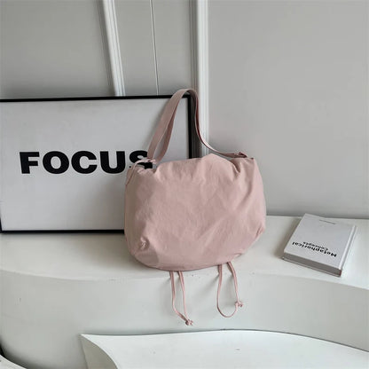 Women Drawstring Shoulder Bag Large Capacity Simple Crossbody Bag Solid Color Lightweight Shopping Bag Girls Outdoor Bag