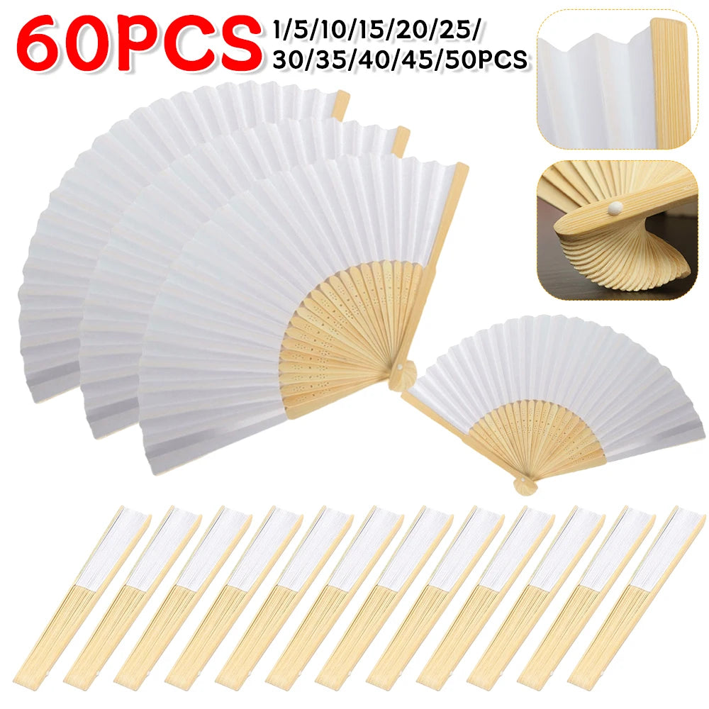 100-1PCS Hand Held Paper Fans Blank White Bamboo Folding Fans for Wedding Gift Party Dance DIY Decoration Personalised Fan