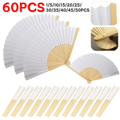 100-1PCS Hand Held Paper Fans Blank White Bamboo Folding Fans for Wedding Gift Party Dance DIY Decoration Personalised Fan